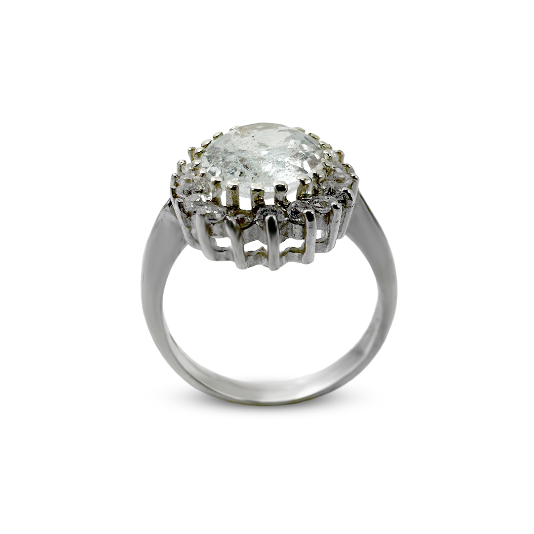 Aquamarine Women Ring - Halo Design