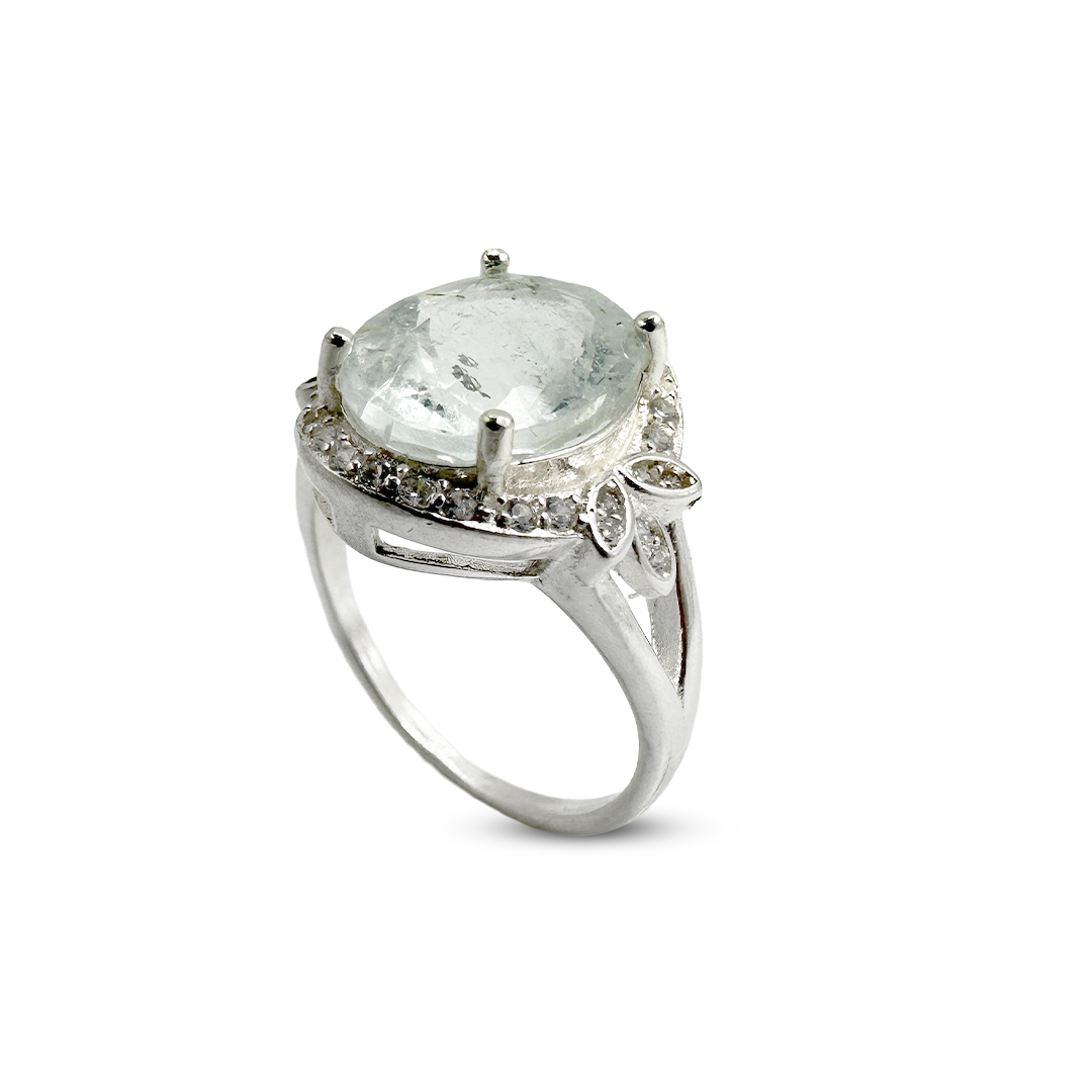 Aquamarine Women Ring - Zircon Pine Design