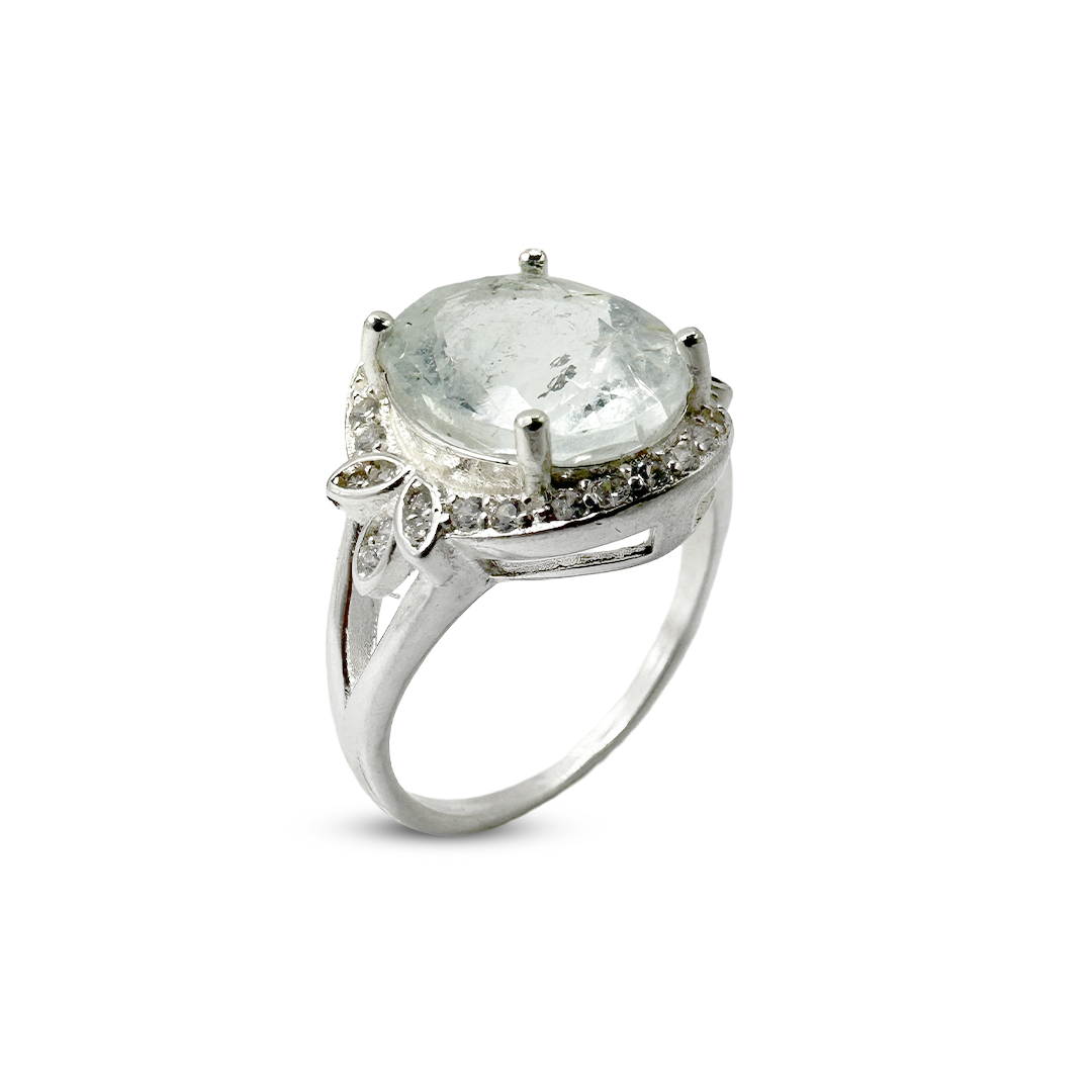 Aquamarine Women Ring - Zircon Pine Design