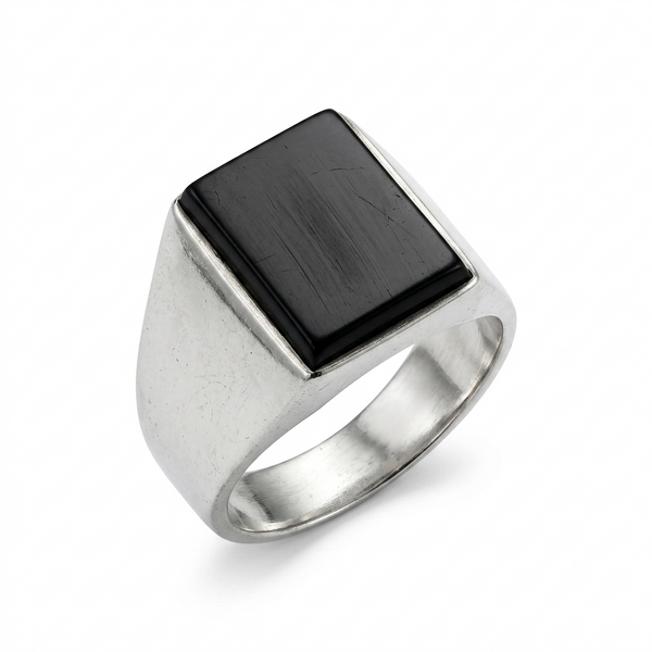 Black Agate Men Ring - Rectangle Signet