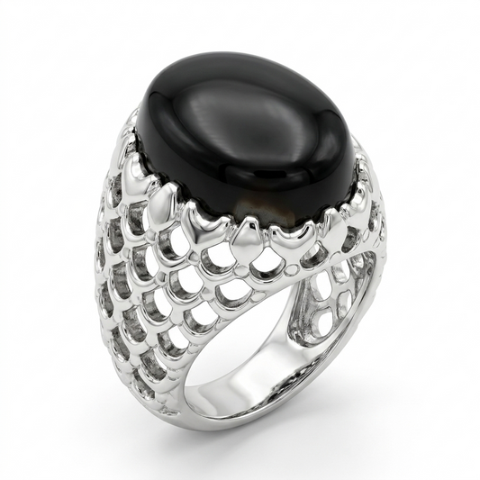 Black Agate Men Ring - Dome