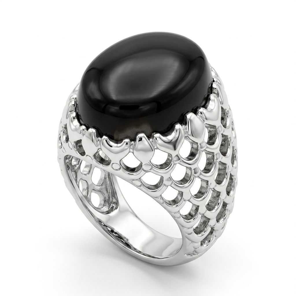 Black Agate Men Ring - Dome