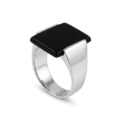 Black Agate Men Ring - Rectangular Signet