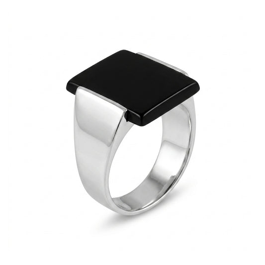 Black Agate Men Ring - Rectangular Signet