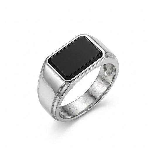 Black Agate Men Ring - Square Signet