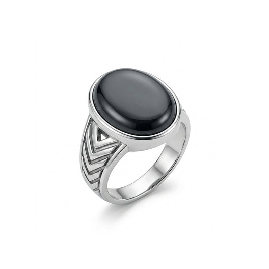 Black Agate Men Ring - Octagonal Signet