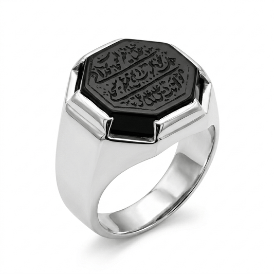 Black Agate Men Ring - Octagonal Gemstone