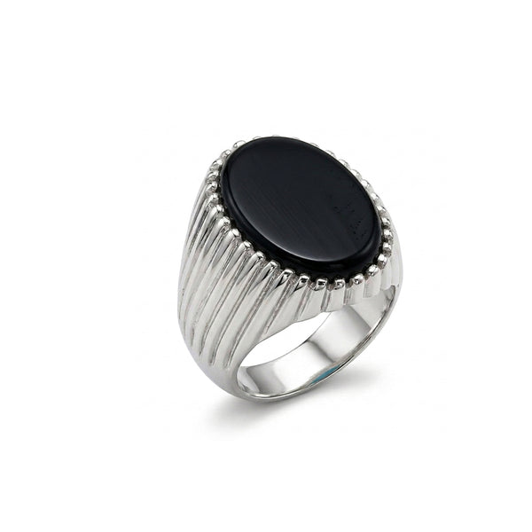 Black Agate Men Ring - Oval