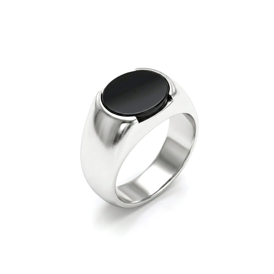 Black Agate Men Ring - Halo