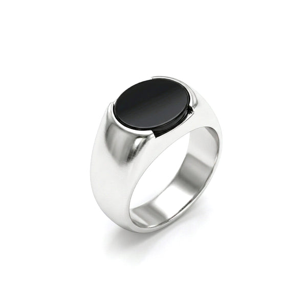 Black Agate Men Ring - Halo