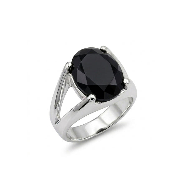 Black Agate Men Ring - Tapered Split-Shank