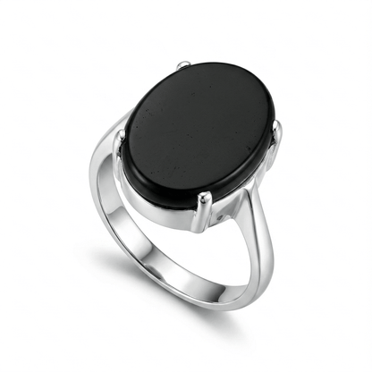 Black Agate Women Ring - Onyx Oval