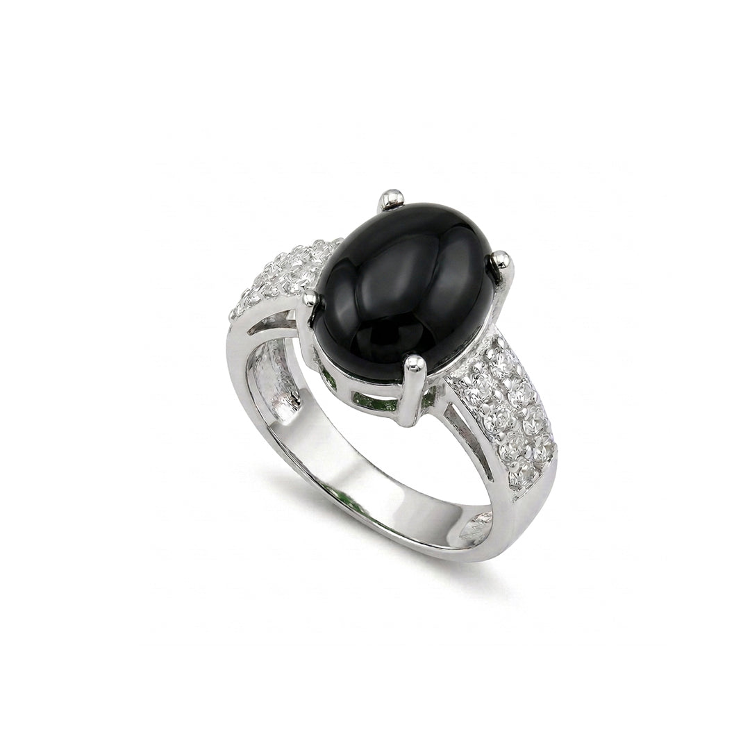 Black Agate Women Ring - Split-Shank Prong