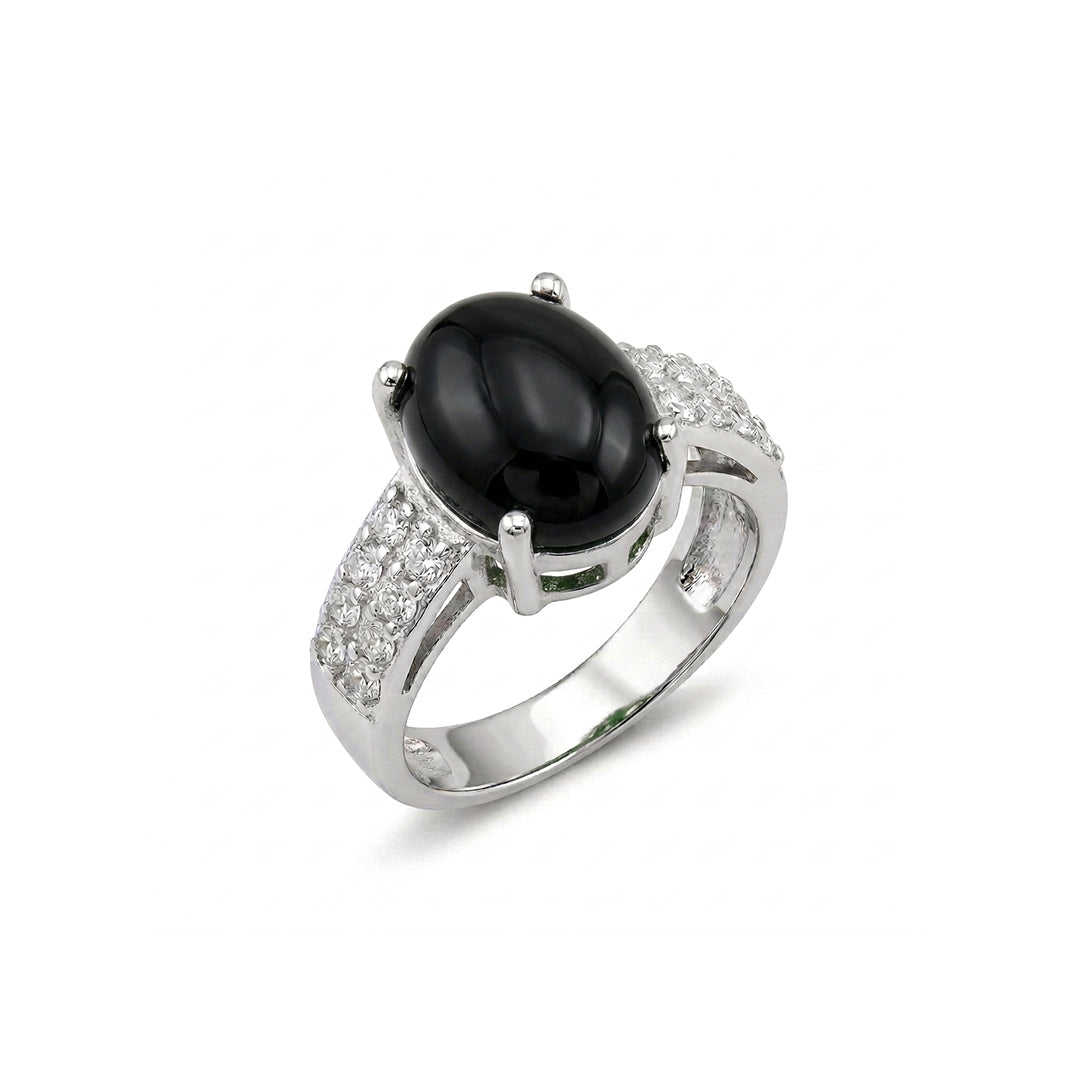 Black Agate Women Ring - Split-Shank Prong