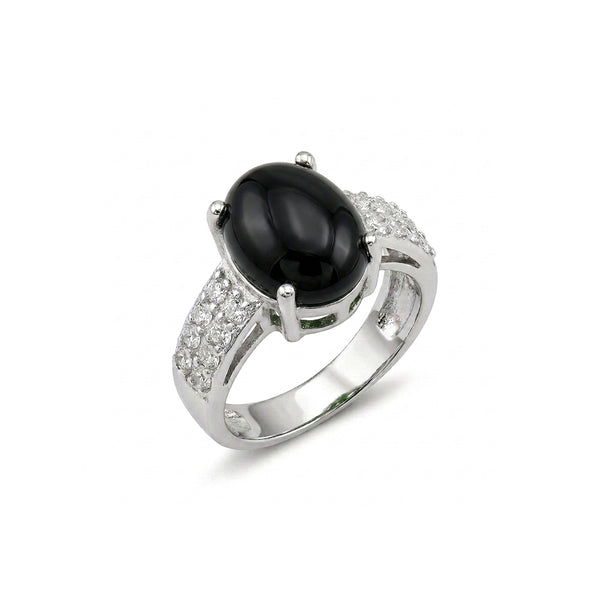 Black Agate Women Ring - Split-Shank Prong