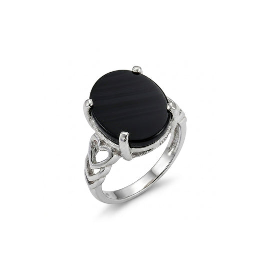 Black Agate Women Ring - Oval Heart-Cutout