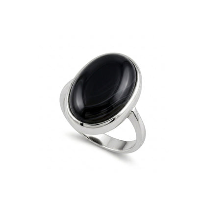 Black Agate Women Ring - Oval Bezel