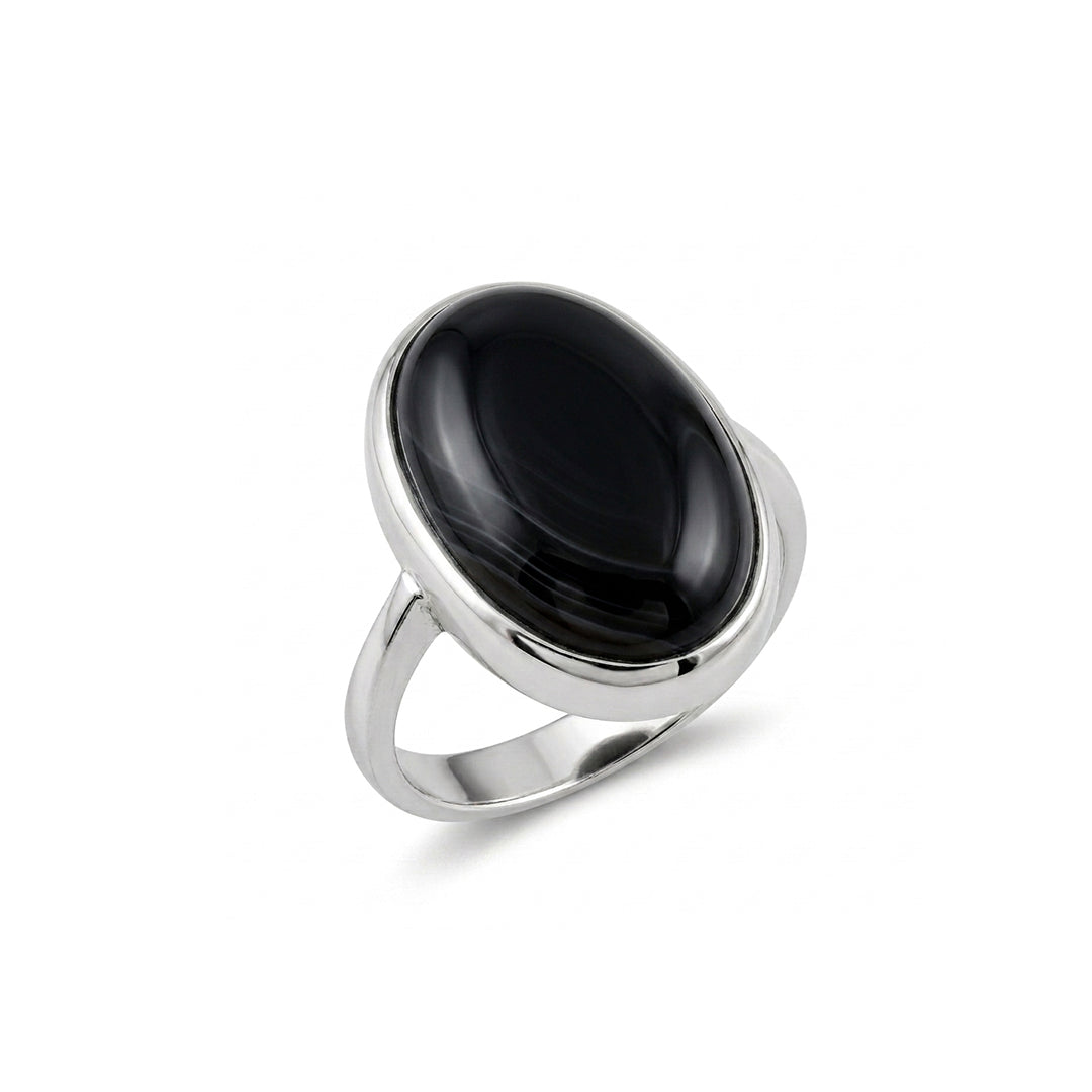 Black Agate Women Ring - Oval Bezel
