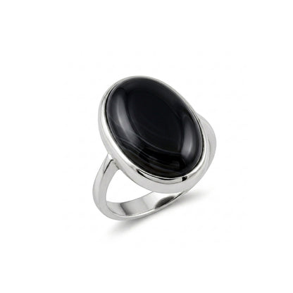 Black Agate Women Ring - Oval Bezel