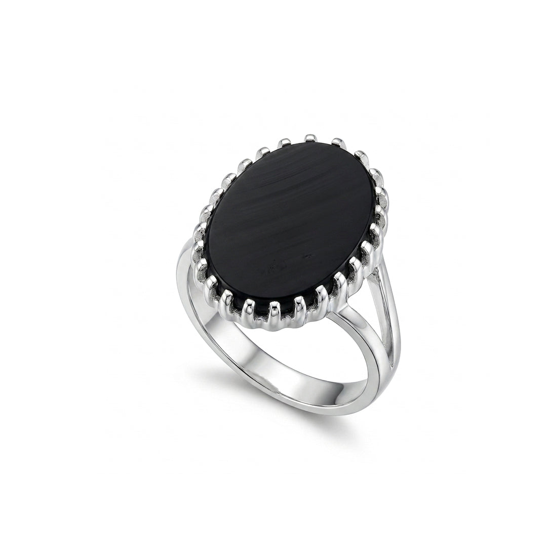 Black Agate Women Ring - Oval Halo Ring Shape