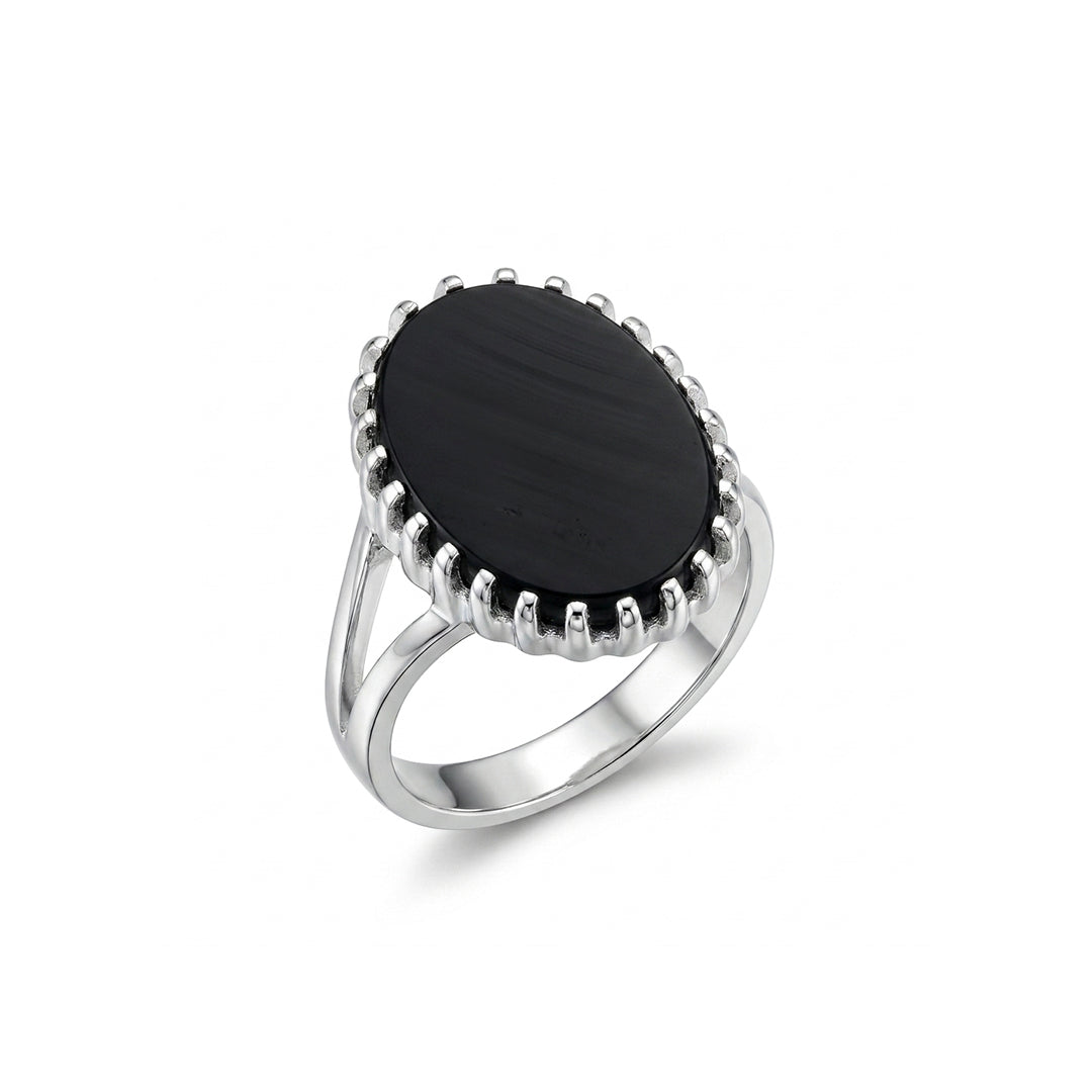 Black Agate Women Ring - Oval Halo Ring Shape