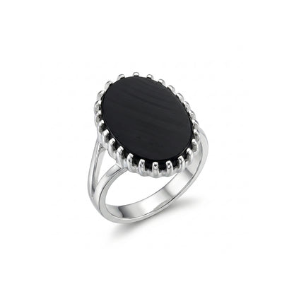 Black Agate Women Ring - Oval Halo Ring Shape