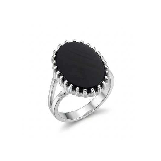 Black Agate Women Ring - Oval Halo Ring Shape