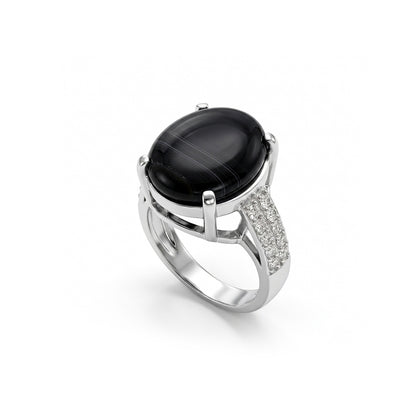 Black Agate Women Ring - Split-Shank Shape