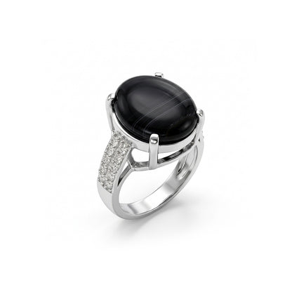 Black Agate Women Ring - Split-Shank Shape