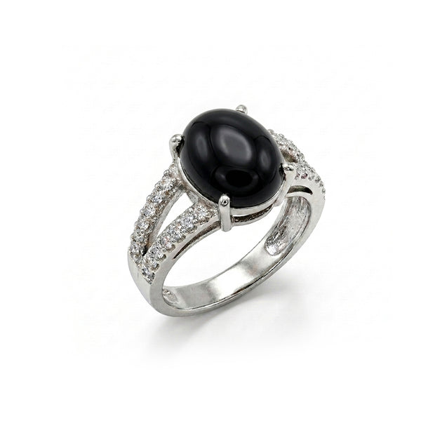 Black Agate Women Ring - Cathedral-Setting