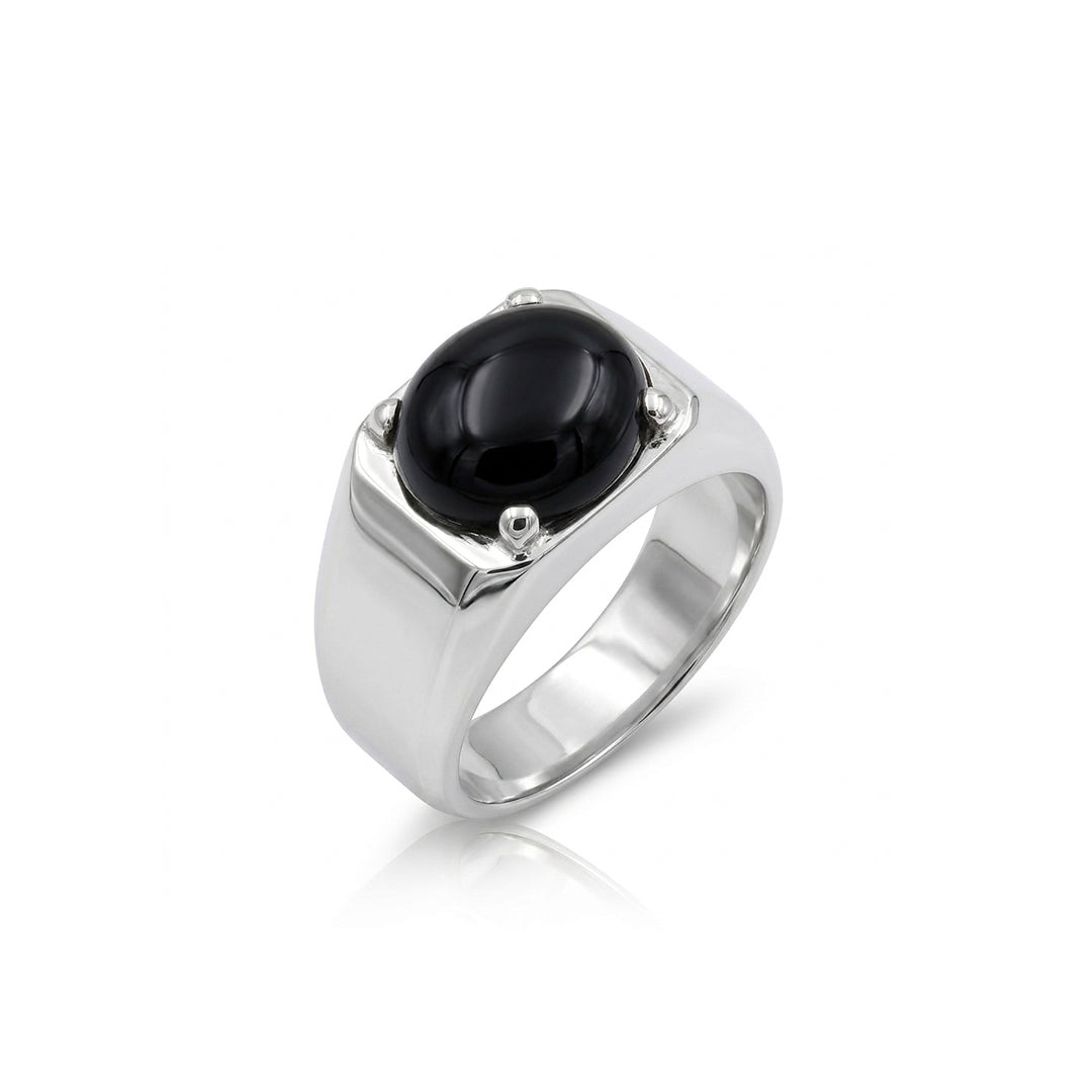 Black Agate Men Ring -  Cushion