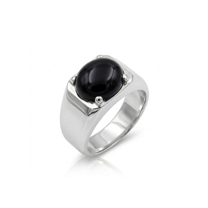 Black Agate Men Ring -  Cushion