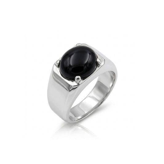 Black Agate Men Ring -  Cushion