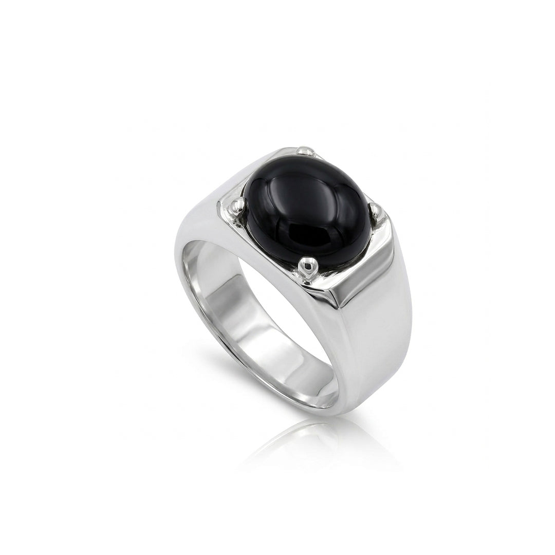 Black Agate Men Ring -  Cushion