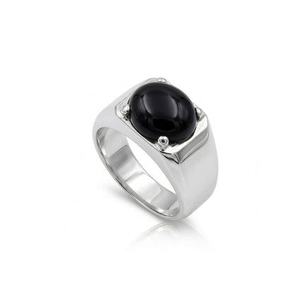 Black Agate Men Ring -  Cushion