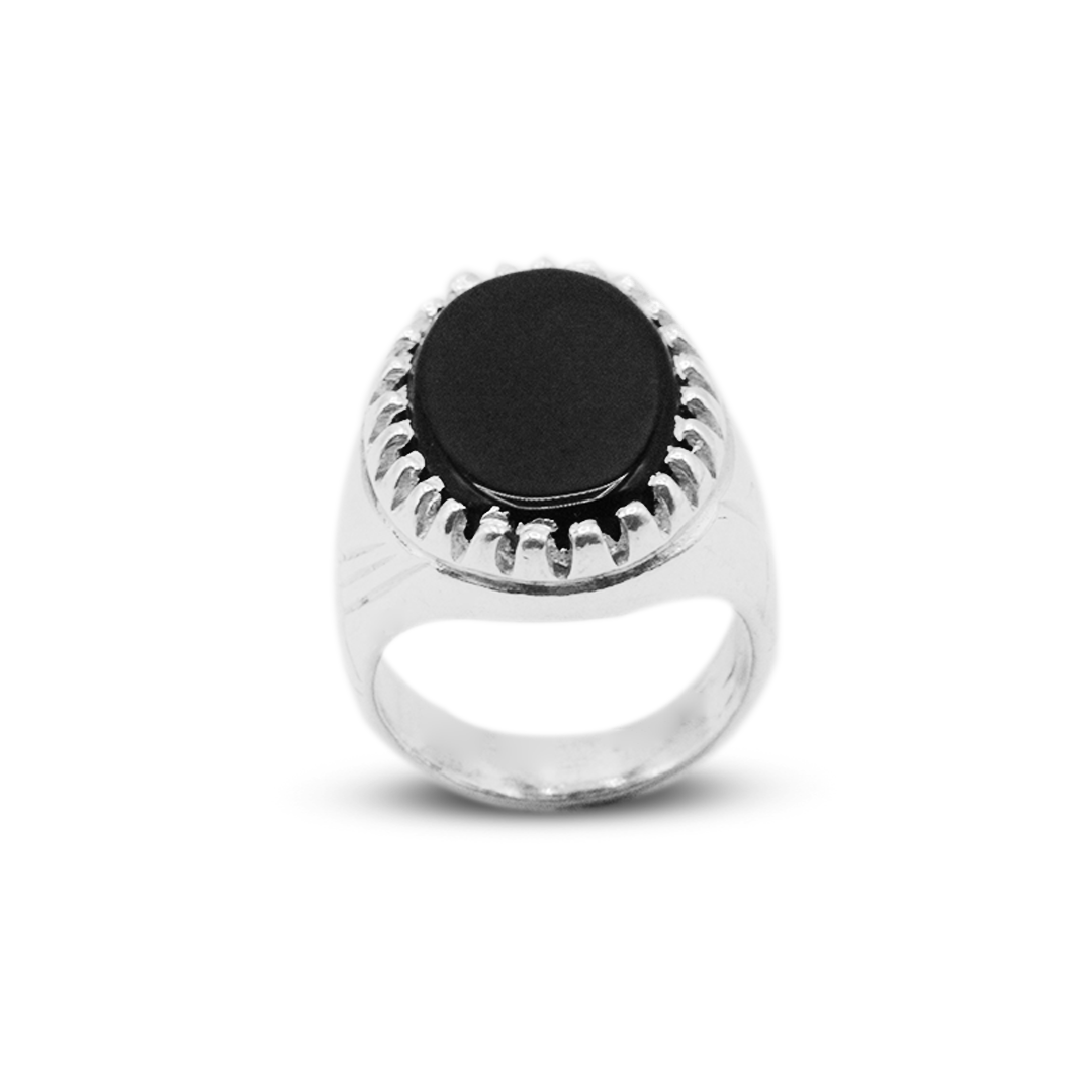 Black Agate Men Ring – Architect Band Design