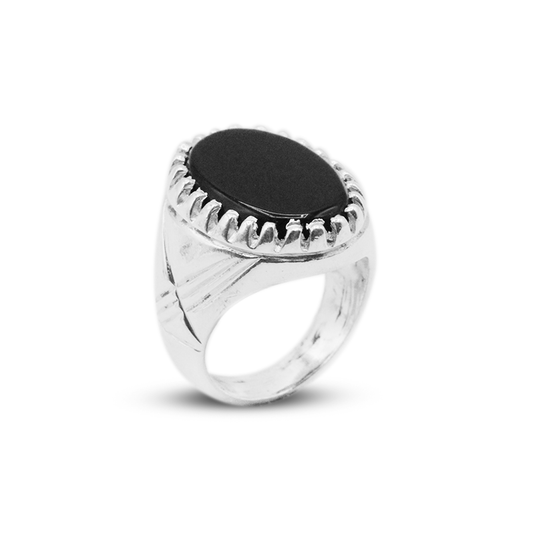 Black Agate Men Ring – Architect Band Design