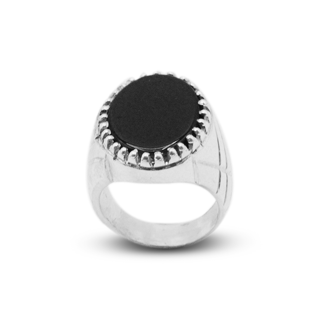 Black Agate Men Ring – Architect Band Design