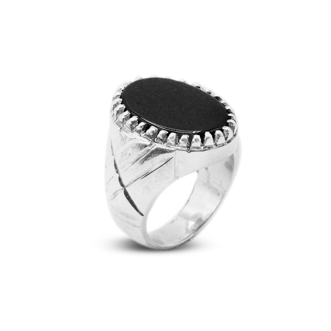 Black Agate Men Ring – Architect Band Design