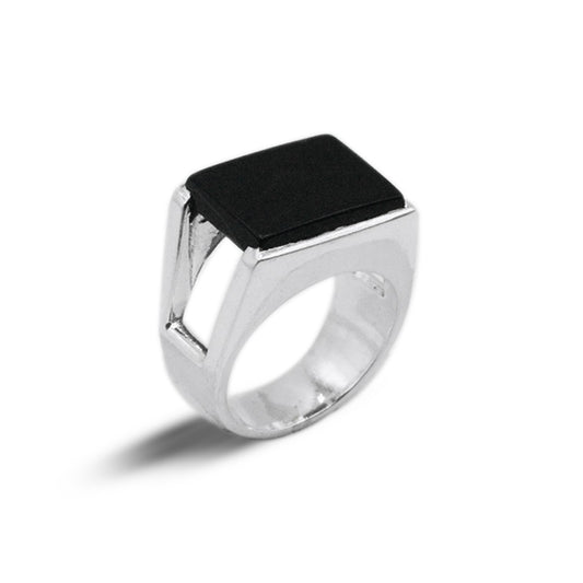 Black Agate Men Ring – U Band Ring