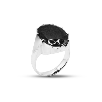 Black Agate Men Ring – Modern Geometric Crown