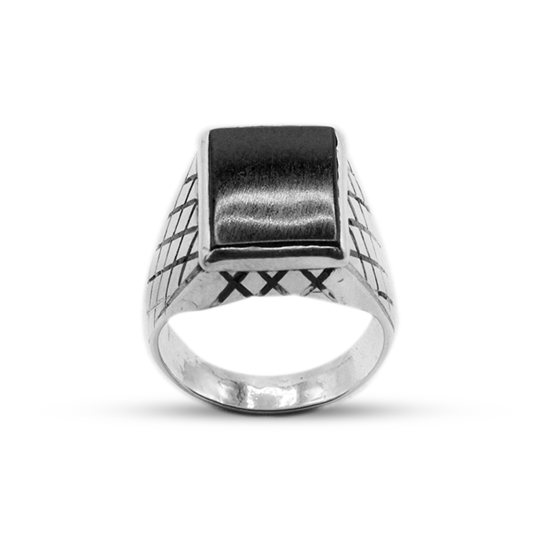 Black Agate Men Ring – Cheak Print Ring