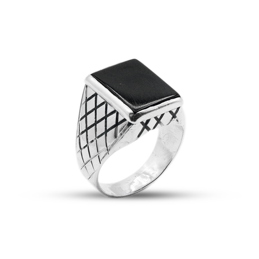 Black Agate Men Ring – Cheak Print Ring