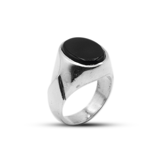 Black Agate Men Ring – Arrow Band Design