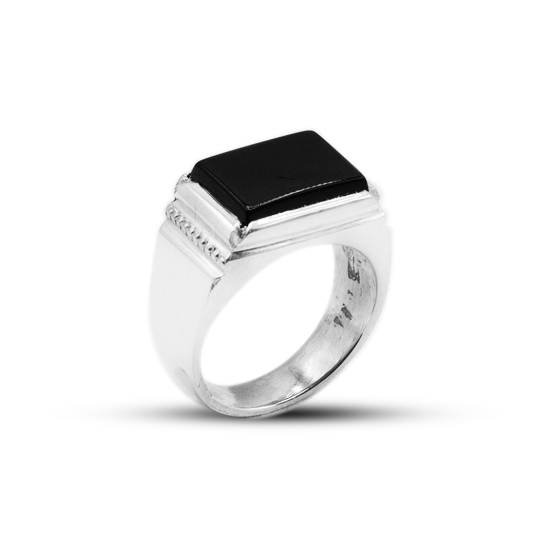 Black Agate Men Ring – Zip Side Ring