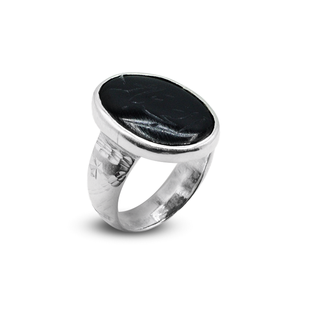 Black Agate Men Ring – Plain Band