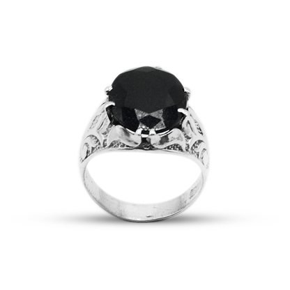 Black Agate Men Ring – Traditional Pattern