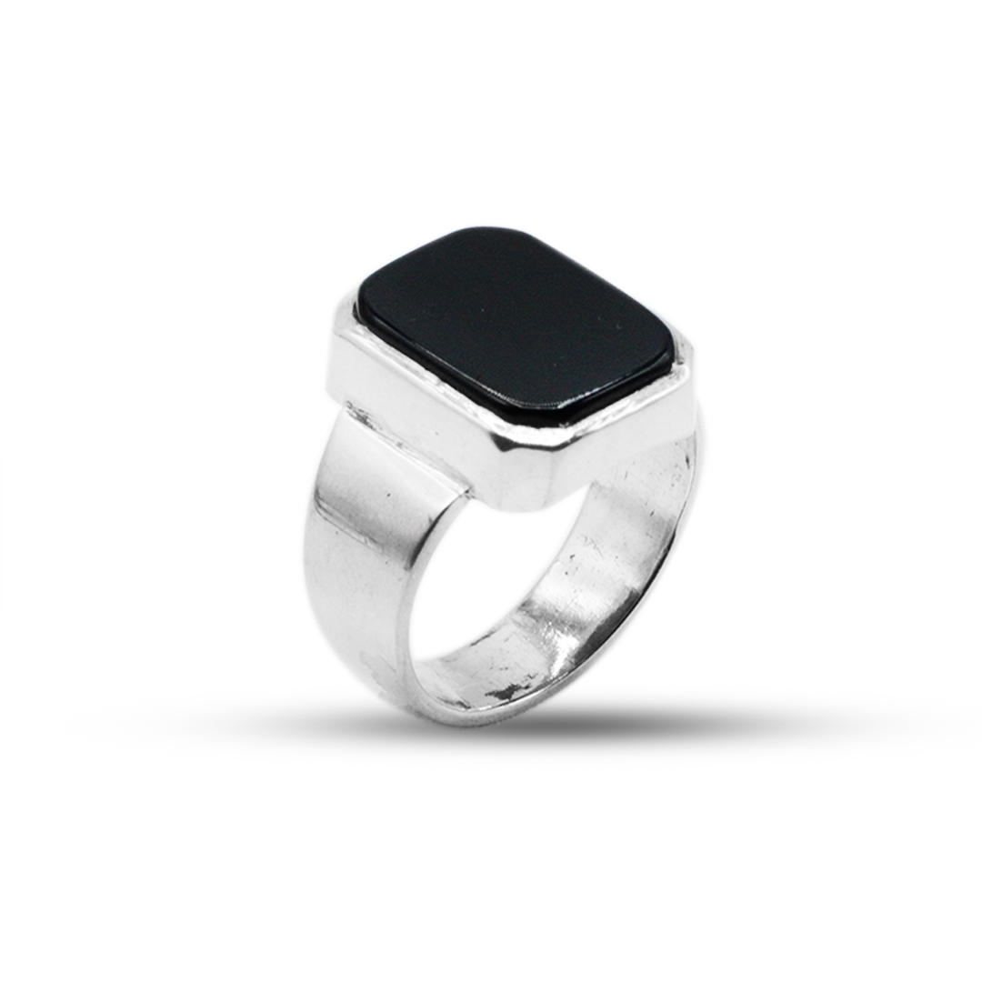 Black Agate Men Ring – Broad Edge Cup