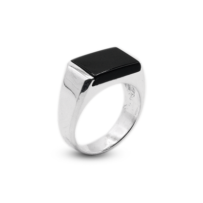 Black Agate Men Ring – Inlay Design