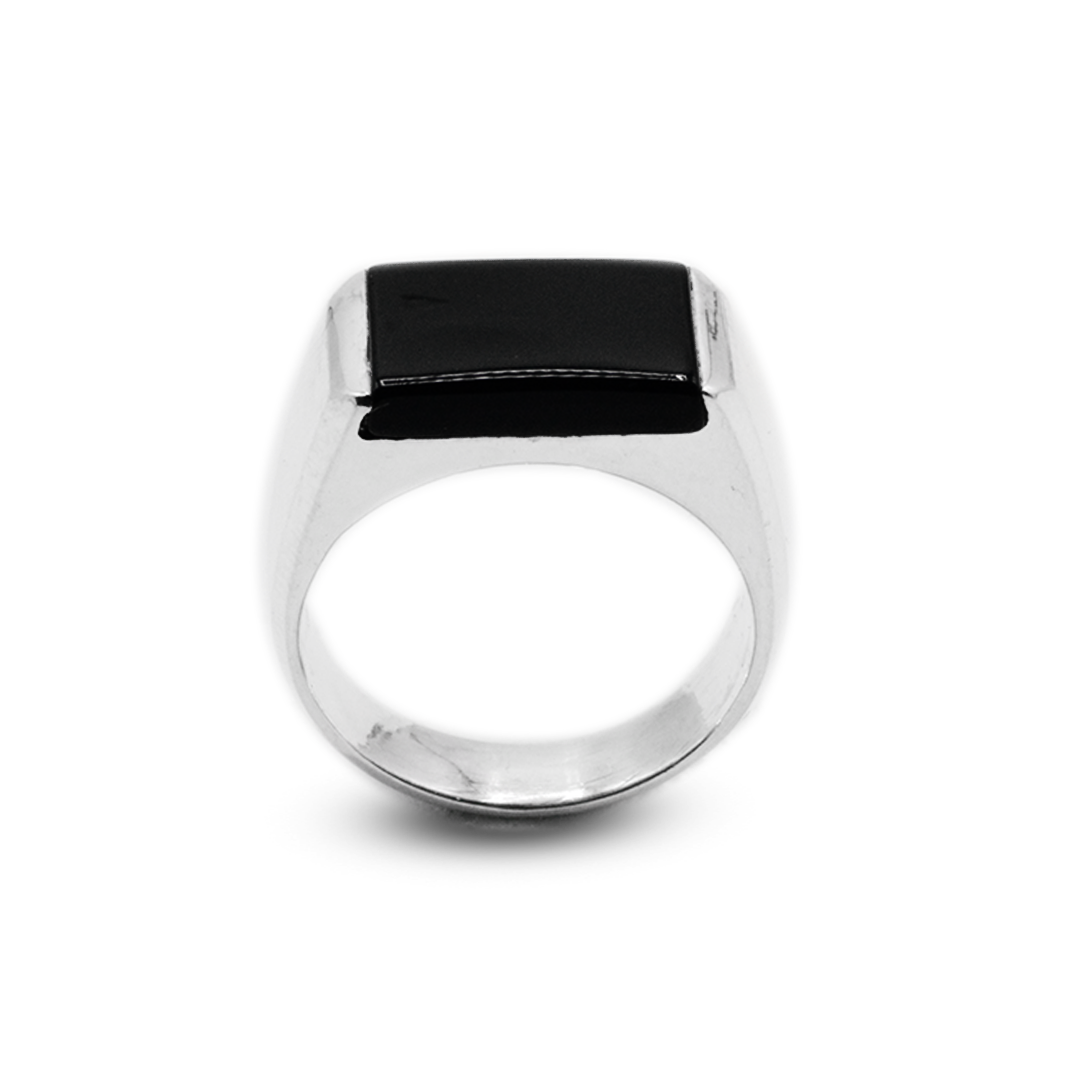 Black Agate Men Ring – Inlay Design